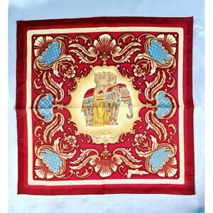 Jim Thompson 100% Silk Scarf Red Royal Elephant Thai Square Luxury Vintage